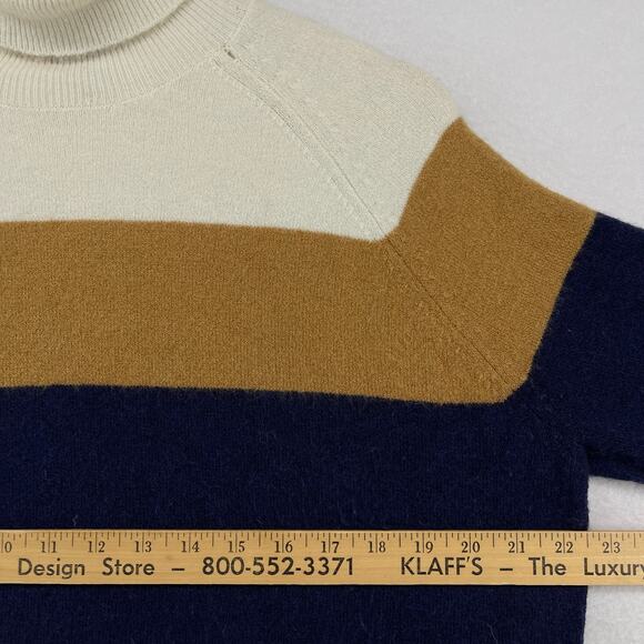 J.CREW Sweater Womens L Merino Wool Alpaca Blend Colorblock Turtleneck Blue - Picture 13 of 15